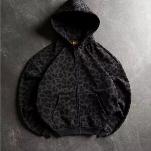 Black Leopard Print Hoodie